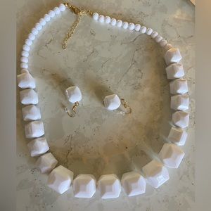 White beaded necklace and earrings